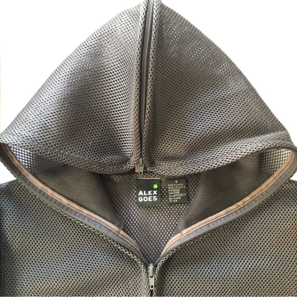 Unusual rare nylon hoodie by Alex Goes connecting zippers, 2 front pockets sz S - Picture 3 of 15